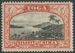 Tonga 1943 SG82 5/- Vavau Harbour Wmk Mult Script CA MLH - Tonga (1970-...)