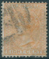 Ceylon 1872 SG124 8c Orange-yellow Crown CC Wmk QV FU (amd) - Sri Lanka (Ceylon) (1948-...)