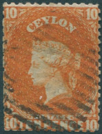 Ceylon 1866 SG58ax 10d Vermilion QV Crown CC Wmk Rev FU (amd) - Sri Lanka (Ceylon) (1948-...)