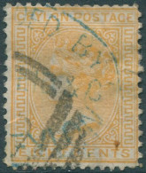 Ceylon 1872 SG135 8c Orange-yellow QV FU (amd) - Sri Lanka (Ceylon) (1948-...)