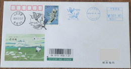 China Cover "Red Crowned Crane" (Kenli, Shandong) Postage Stamp First Day Actual Sent Art Seal - Cartes Postales