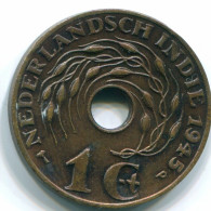1 CENT 1945 P NETHERLANDS EAST INDIES INDONESIA Bronze Colonial Coin #S10415.U.A - Indes Néerlandaises