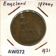 PENNY 1931 UK GRANDE-BRETAGNE GREAT BRITAIN Pièce #AW072.F.A - D. 1 Penny