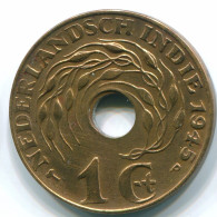1 CENT 1945 P NETHERLANDS EAST INDIES INDONESIA Bronze Colonial Coin #S10367.U.A - Niederländisch-Indien