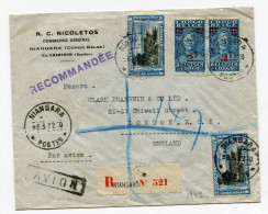 !!! CONGO BELGE, LETTRE RECOMMANDEE PAR AVION DE NIANGARA DE 1932 POUR LONDRES - Cartas & Documentos