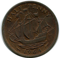HALF PENNY 1964 UK GBAN BRETAÑA GREAT BRITAIN Moneda #AZ693.E.A - C. 1/2 Penny