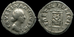 FAUSTINA JUNIOR AR DENARIUS AD 161-175 THRONE (PULVINAR) #ANC12308.78.U.A - Les Antonins (96 à 192)
