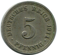5 PFENNIG 1911 D DEUTSCHLAND Münze GERMANY #DB239.D.A - 5 Pfennig