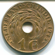 1 CENT 1945 P INDES ORIENTALES NÉERLANDAISES INDONÉSIE Bronze Colonial Pièce #S10398.F.A - Indes Néerlandaises