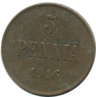 5 PENNIA 1916 FINLANDIA FINLAND Moneda RUSIA RUSSIA EMPIRE #AB180.5.E.A - Finlandia