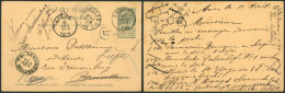 EP Au Type 5ctm Vert Obl Simple Cercle "Anvers" > Bruxelles Suivi Namur Puis Liège / Note Du Facteur. - Cartes Postales 1871-1909