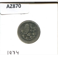 25 MILS 1974 CHIPRE CYPRUS Moneda #AZ870.E.A - Chypre