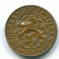 1 CENT 1961 NIEDERLÄNDISCHE ANTILLEN Bronze Fish Koloniale Münze #S11068.D.A - Niederländische Antillen