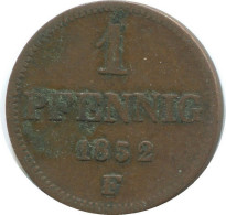 SAXONY 1 PFENNIG 1852 F Mint Stuttgart K.S. S.M. German States #DE10597.16.D.A - Sonstige & Ohne Zuordnung