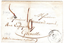 1847  CAD T 13 De DIGNE Envoyée à  GRENOBLE - Altri & Non Classificati