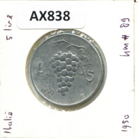 5 LIRE 1950 ITALY Coin #AX838.U.A - 5 Lire