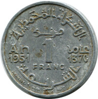 1 FRANC 1951 MOROCCO Islamisch Münze #AH692.3.D.A - Marruecos