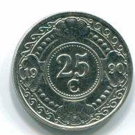 25 CENTS 1990 NIEDERLÄNDISCHE ANTILLEN Nickel Koloniale Münze #S11273.D.A - Niederländische Antillen