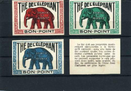THE DE L'ELEPHANT -3 Bon-Point Cartons - Force Et Bonté - 3 Couleurs Differentes -SUPERBE - - Thee & Koffie