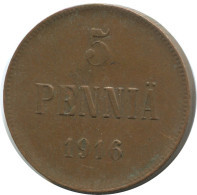 5 PENNIA 1916 FINLAND Coin RUSSIA EMPIRE #AB211.5.U.A - Finlandia