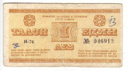 (Billets). Bulgarie Bulgaria. Foreing Exchange Certificate. Rare. Balkan Tourist. 1975. 1 Lev Serie I-76 N° 046913 - Bulgarije
