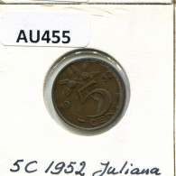5 CENTS 1952 NETHERLANDS Coin #AU455.U.A - 1948-1980 : Juliana