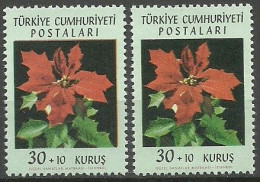 Turkey; 1962 Flowers ERROR "Shifted Print (Red Color)" - Unused Stamps