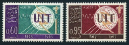 Algeria 339-340, MNH. Michel 439-440. ITU-100, 1965. Emblem. - Algerien (1962-...)