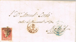 55158. Carta Luto Entera VALENCIA 1856, 4 Cuartos Filigrana Lineas Cruzadas. Fechador Rojo Tipo I - Storia Postale