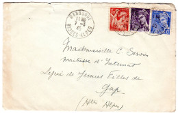 1945  CAD De MANOSQUE T P IRIS 1,50f MERCURE 40c + 10c - Covers & Documents