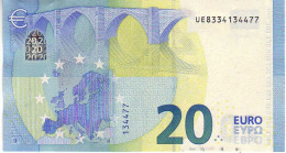 (Billets). 20 Euros 2015 Serie UE U011D6, N° UE 8334134477,  Signature 3 Mario Draghi - 20 Euro