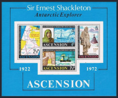 Ascension 163a, Hinged. Sir Ernest Shackleton, Map,Ship.Antarctic Explorer, 1972 - Ascension