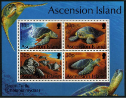 Ascension 589 Ad Sheet,MNH. Michel 637-640 Bl.26. Marine Life 1994.Green Turtle. - Ascensión