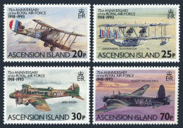 Ascension 557-560,561, MNH. Mi 602-605, Bl.24. Royal Air Force-75, 1993. Planes. - Ascension (Ile De L')