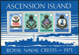 Ascension 155a, MNH. Mi Bl.3. Royal Naval Crests 1971. Phoenix, Milford,Pelican, - Ascension