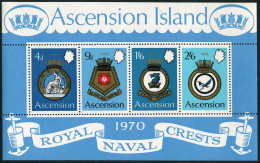 Ascension 137a Sheet, MNH. Mi Bl.2. Naval Arms 1970.HMS Penelope,Magpie,Amphion, - Ascension