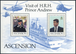 Ascension 349 Sheet,MNH.Michel Bl.14. Prince Andrew,visit 1984.Ship,Helicopter. - Ascensión