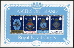 Ascension 129a Sheet, MNH. Michel Bl.1. Naval Arms 1969. Snake, Fish, Eagle. - Ascension