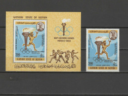 Aden - Kathiri State Of Seiyun 1967 Olympic Games Mexico Stamp + S/s MNH - Estate 1968: Messico