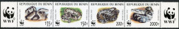 Benin 1086 Ad Strip, MNH. Michel 1159-1162. WWF 1999. Python Regius. - Bénin – Dahomey (1960-...)