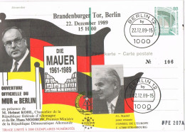 55160. Entero Postal BERLIN (alemania Berlin) 1989. Ouverture MUR De BERLIN. Europa Service - Cartoline - Usati
