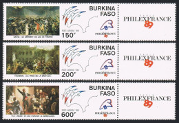 Burkina Faso C313-C315-label,MNH.Mi 972-975.PHILEXFRANCE-1989.French Revolution. - Burkina Faso (1984-...)