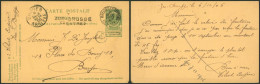 EP Au Type 5ctm Vert Obl Simple Cercle "Bruges (station)" + Griffe à L'origine ZEEBRUGGE (CENTRE) > Bruges - Briefkaarten 1871-1909