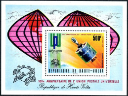 Burkina Faso C200, MNH. Michel 538 Bl.28. UPU-100, 1974. Satellite, Overprinted. - Burkina Faso (1984-...)