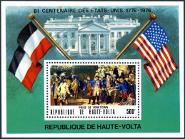 Burkina Faso 367A, MNH. Mi Bl.34. USA-200, 1976. Washington, Lafayette, Flags. - Burkina Faso (1984-...)