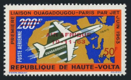 Burkina Faso C10,MNH.Michel 139. 1st Jet Flight Ouadadougu-Paris,1963.Map. - Burkina Faso (1984-...)