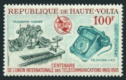 Burkina Faso C22, MNH. Michel 164. ITU-100, 1965. Hughes Telegraph, Telephone. - Burkina Faso (1984-...)