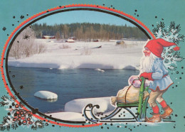 PAPÁ NOEL Feliz Año Navidad GNOMO Vintage Tarjeta Postal CPSM #PBA737.A - Santa Claus