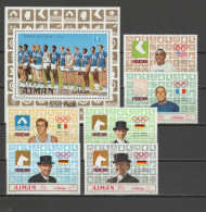 Ajman 1969 Olympic Games Mexico, Basketball, Equestrian, Cycling, Swimming Etc. Set Of 6 + S/s MNH - Verano 1968: México