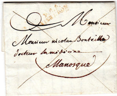 1817  M P  " P 5 P SISTERON Rouge " Petits Chiffres Envoyée à MANOSQUE Au Dr BOUTEILLE - Sonstige & Ohne Zuordnung